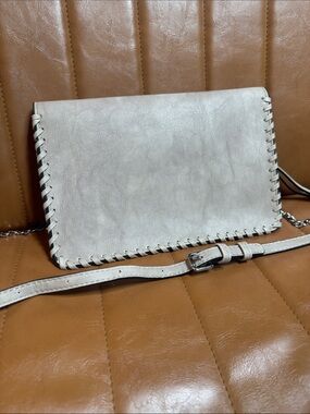 Urban Expressions Beige with Silver Adjustable Chain Strap Foldover Crossbody